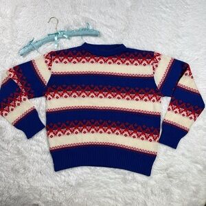 Men's Festive Crewneck Sweater in Blue, Red, and Cream